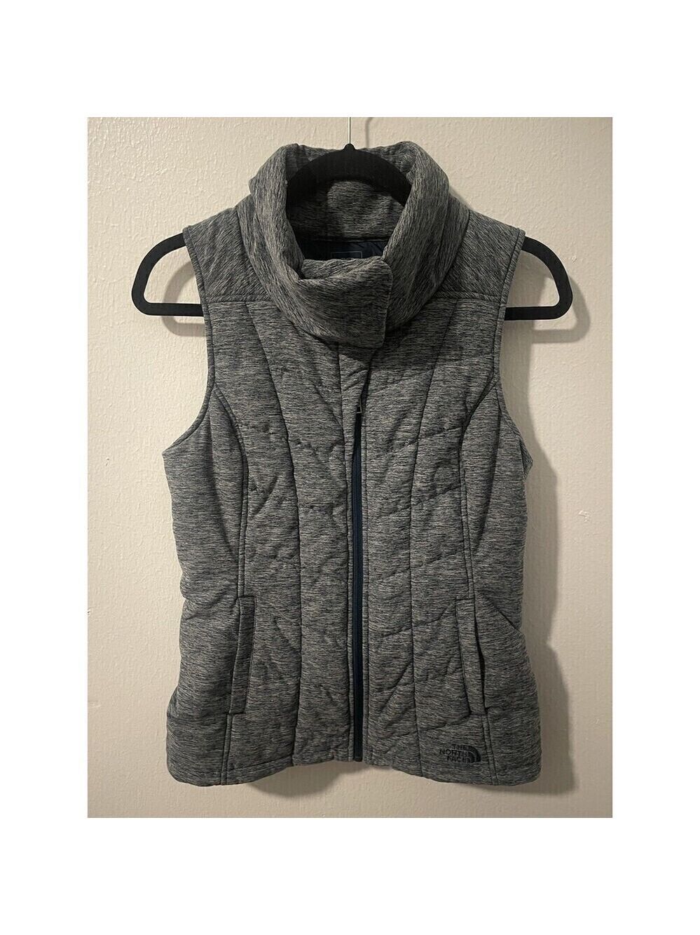 The North Face Sz S/P Heathered Gray Puffer Vest Womens Quilted Full Zip Logo - Picture 1 of 8